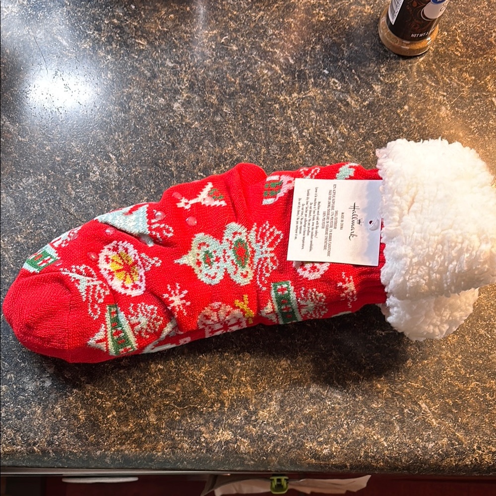 Red Christmas Themed Fuzzy Socks